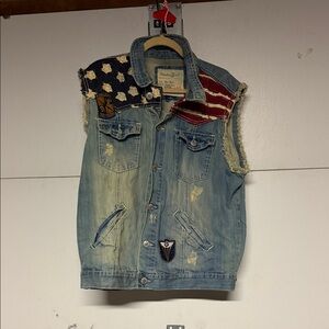 Denim Vest with American Flag Patch